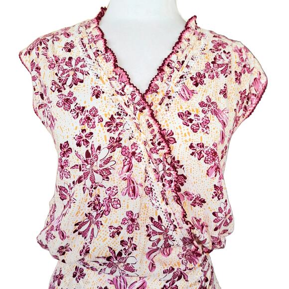 Poupette St Barth Estelle Floral Mini Dress Size XS Pink Yellow Beachy Boho - Picture 8 of 14